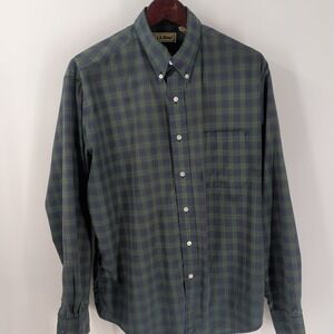 Vtg L.L.Bean Tartan Plaid Outdoor Long-Sleeved Button Down Shirt Blue Green Sz L